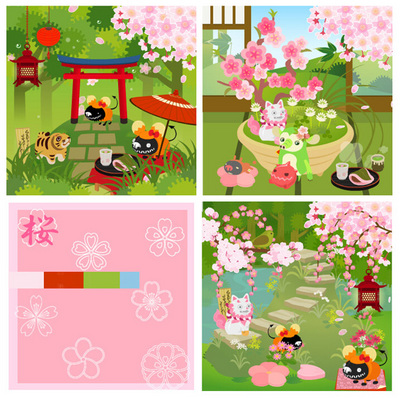桜と和風の島
